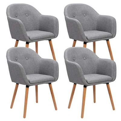Imagen de WOLTU Sillas de Comedor Pack 4, Silla Cocina Tapizadas en Lino, Ergonómicas con Respaldo y Brazos para Salón Dormitorio, Estilo Nórdico, Patas Madera, Gris Claro, BH94hgr 4