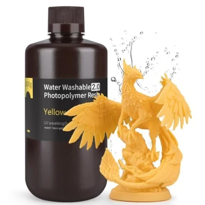 Imagen de ELEGOO Resina Lavable con agua Mejorada 2.0, Rápida para Impresora 3D Menor Contracción y Mayor Precisión LCD/DLP/SLA/3D Amarillo 1000g