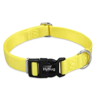 Imagen de Cuello de Trabajo Pesado clásico Color sólido para Perros Grandes, medianos y pequeños, Ajuste diseño único. (Medio M, Amarillo Iluminado)
