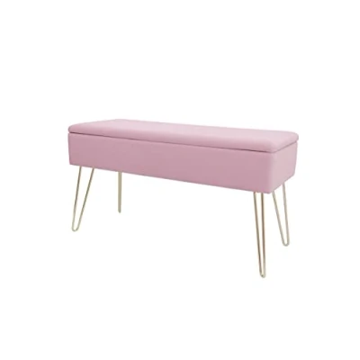 Imagen de ECHTWERK Scarlett Banquete Scarlet Banco Acolchado con Funda de Terciopelo (Rectangular, Espacio Almacenamiento, Patas Metal), Color Rosa, 75 x 30 42 cm
