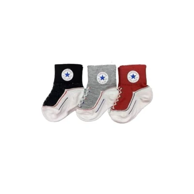 Imagen de Converse Chuck Infant Quarter 3 PACK Unisex Calcetines para niños, Talla: 16 17, Black/light red/grey