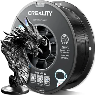 Imagen de Creality Filamento PETG 1.75mm, Fuerte Tenacidad, Inodoro, Mejor Fluidez, Impresora 3D Precisión Dimensional +/ 0.03mm, 1KG Negro