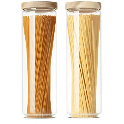 Imagen de Econovo® Juego de tarros cristal borosilicato, apilables y herméticos, 1500 ml, para espaguetis alimentos, grandes pequeños, almacenamiento