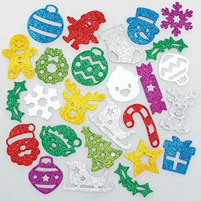 Imagen de Baker Ross FC245 Pegatinas de Espuma con Purpurina para Navidad Paquete 100, Ideales Proyectos Artes y Oficios los Niños, Hacer Tarjetas Scrapbooking Niños