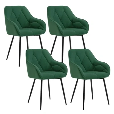 Imagen de WOLTU 4X Sillas de Comedor Cocina con Respaldo y Apoyobrazos Salon Moderno Patas Metálicas para Dormitorio Oficina, Terciopelo, Verde Oscuro, EZS02dgn 4