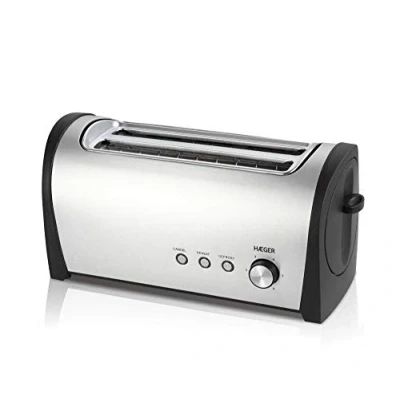 Imagen de HAEGER DESAYUNO PLUS Tostadora Multifunción con 1400W de potencia 2 Ranuras Largas, exterior en INOX, control electrónico tostado 6 posiciones, 3 funciones: recalentar, descongelar y cancelar