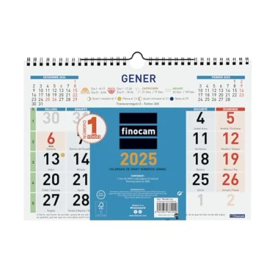 Imagen de Finocam Calendario Color de Pared Números Grandes 2025 Mes Vista Enero Diciembre (12 meses) Catalán