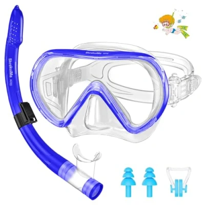 Imagen de SkrekuiMa Gafas Buceo Niño, Set de Mascara y Tubo Nños para Snorkel Buceo, Bucear Panorámico 180 HD, Máscara antivaho antifugas 4 a 14 Años