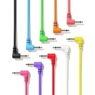 Imagen de ExcelValley 10 Pack Cables de Conexión Mono Modulares Ángulo Recto 3,5mm 1/8&quot; Eurorack Sintetizador [90 cm 36&quot;]