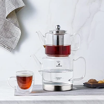 Imagen de Karaca tetera de cristal Dora XL, 1000 ml, 2000 apta para sistemas cocina gas y eléctrica, tetera, Caydanlik juego