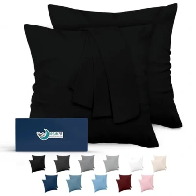 Imagen de Dreamzie Fundas de Almohada (Juego 2) para Las Almohadas 80 x cm, Negro, Microfibra (100% Poliéster) Cojines Calidad con una Suavidad Incomparable
