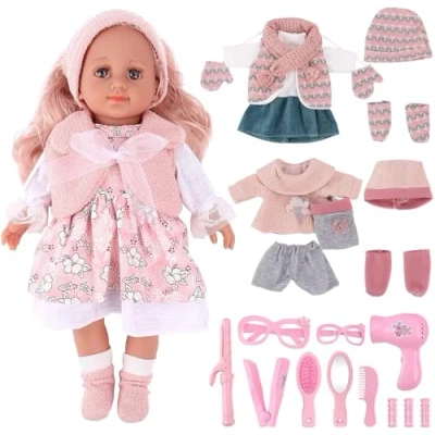 Imagen de deAO Muñeca con el Pelo Rubio, 36cm Bmuñeca 3 Trajes, Muñecas y Accesorios,Muñecos para niñas Juguete de Juego rol 2 4 años