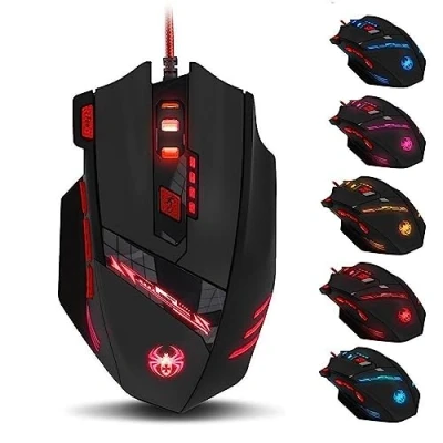 Imagen de zelotes ratón para videojuegos, 9200 DPI, 8 teclas programables, ergonómico con cable, de ordenador, USB LED, PC Gamer, juegos, Mac (negro)