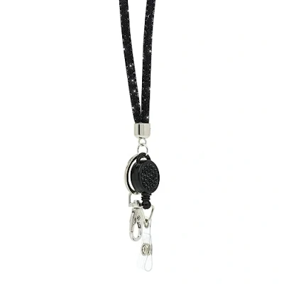 Imagen de CKB LTD Correa para el cuello con diamantes de imitación y clip metal giratorio carrete retráctil brillante, 1 unidad
