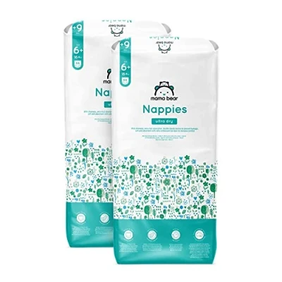 Imagen de Marca Amazon Mama Bear Pañales ultra secos, Talla 6+ (16+ kg), Con canales, Bianco, 132 Unidad (2 Paquetes de 66) Nueva versión