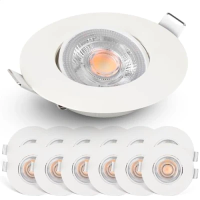 Imagen de EMOS focos LED Interior Techo regulable 4,9W, 480lm Ojos de Buey para blanca cálida 2700k Juego 12 uso interior, ultraplanos redondos 50 pivotante, color blanco