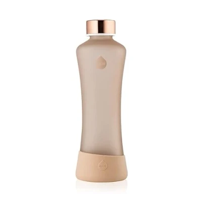 Imagen de EQUA Botella de cristal Squeeze 550 ml, reutilizable, a prueba fugas, sin BPA, mate, base silicona, jengibre, jengibre