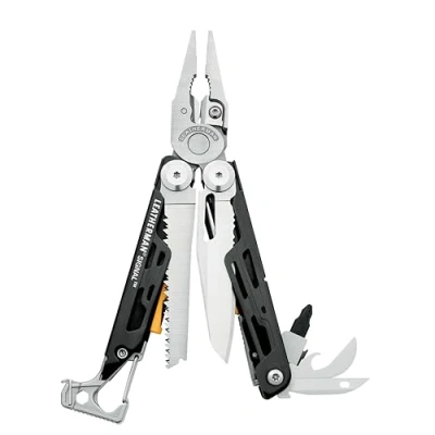 Imagen de Leatherman Signal Multiherramienta de supervivencia con 19 herramientas, bloqueo, varilla hierro para encender el fuego, martillo y silbato, , en negro plata, funda nylon