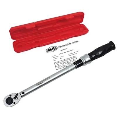 Imagen de Famex 10865 Llave dinamométrica de derecha/izquierda, 40 210 Nm, accionamiento 12.5 mm, en caja roja plástico, color plateado