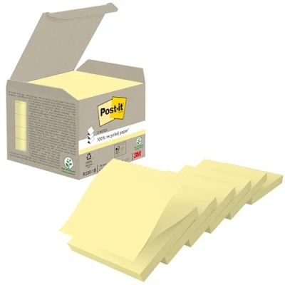 Imagen de Post It Z Notas Recicladas Canary Yellow, Paquete de 6 Blocs Notas, 100 Hojas por Bloc, 76 x mm, Color Amarillo, Adhesivas Hechas Papel 100% Reciclado