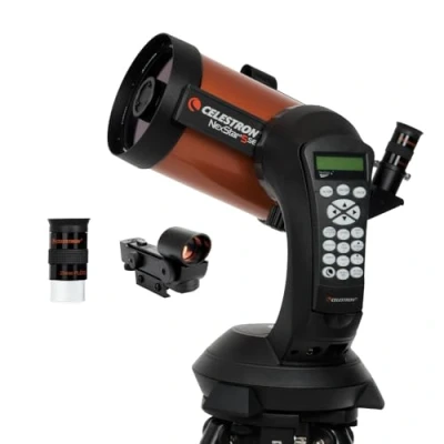 Imagen de Celestron 11036 NexStar 5SE Telescopio computarizado Schmidt Cassegrain con Montura Goto automatizada, tecnología SkyAlign y trípode de Acero, Negro/Naranja