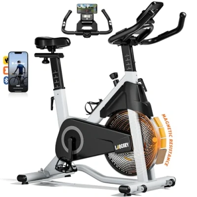 Imagen de LABGREY Bicicleta Estática Magnética con Bluetooth para Uso en Casa Transmisión por Correa, Pantalla de RPM y Soporte iPad Capacidad 150 KG
