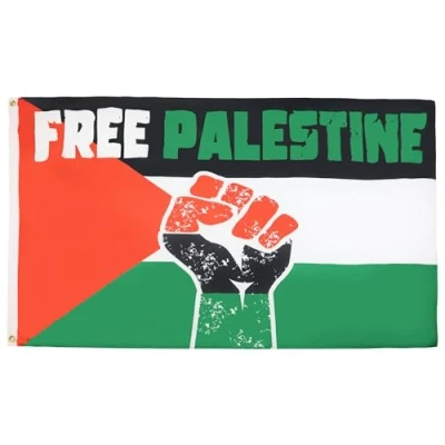 Imagen de AZ FLAG Bandera palestina de puño levantado Palestina, 3 x 5 pies, poliéster 100D con dos ojales metal, resistente a la decoloración, colores vivos, 150 90 cm
