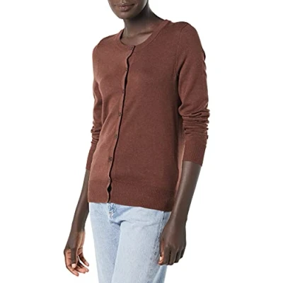 Imagen de Amazon Essentials Jersey Cárdigan de Cuello a La Caja Ligero (Disponible en Tallas Grandes) Mujer, Castaño Oscuro Mezcla, L