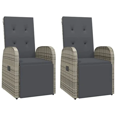Imagen de vidaXL 2X Sillones de Jardín Reclinables Muebles Exteriores Set Salon Conjunto Terraza Sillas Patio con Cojines Ratán PE Gris