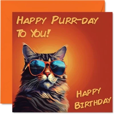 Imagen de Divertidas tarjetas de cumpleaños para mujeres y hombres, gafas sol gato, tarjeta feliz mamá, papá, hermano, hermana, tío, tía, primo, abuelo, niñera, amigo, 145 mm x mm,