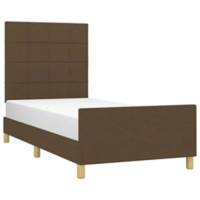 Imagen de vidaXL Estructura de Cama con Cabecero Acolchada Tapizada Dormitorio Somier Cabezal Soporte Base Mueble Patas Colchón Tela Marrón Oscuro 90x190 cm