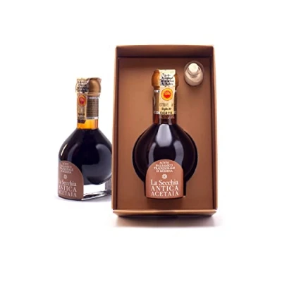 Imagen de La Secchia &quot;Extra Vecchio&quot;, Vinagre Balsámico Tradicional de Módena DOP, Envejecido Mínimo 25 Años, Botella 100 ml con Estuche y Dosificador Vidrio Soplado, Idea Regalo