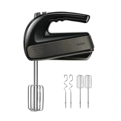 Imagen de Black+Decker BXMX500E batidora amasadora y reposteria de 500W, 2 varillas amasadoras, batidoras, desmontable, 5 velocidades turbo