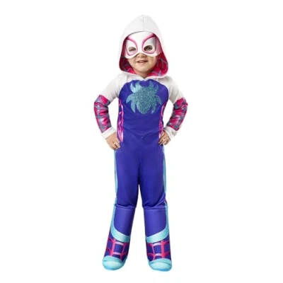 Imagen de Rubies Disfraz Ghost Spider para niños y niñas, Jumpsuit con capucha adjunta, cubrebotas máscara, Oficial Marvel, Spidey &amp; Friends Halloween, Carnaval, cumpleaños Navidad