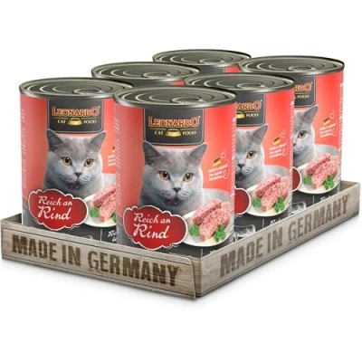 Imagen de Leonardo Alimento húmedo [6x400g Rico en Ternera] sin Cereales para Gatos Completo Lata