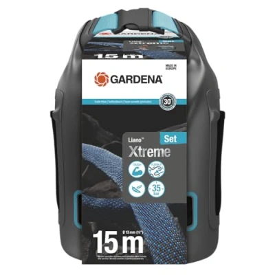 Imagen de Gardena Liano Xtreme 1/2 pulgadas, set 15m + bolsa: Manguera de jardín ultra robusta tejido, para grifos agua interiores, resistente a la climatología (18468 20)