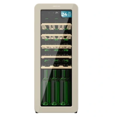 Imagen de Cecotec Vinoteca 24 Botellas Retro Bolero Grandsommelier Origin Hit Beige. Acabado En Beige Control Led, Temp. 5 20ºC, NoFrost, Estantes Madera, Luz Interior, Ventilación