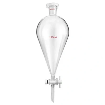 Imagen de QWORK® Embudo Separador de Cónico Vidrio Borosilicato con Juntas 24/29 y Tapón PTFE, Separatory Funnel Laboratorio 1000ml