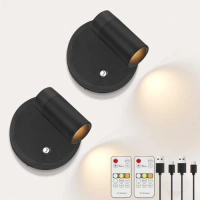 Imagen de Kambo Luces LED Inalámbricas, Foco Recargable 4000 mAh, Lámpara de Pie Táctil Remoto, Pequeños Artísticos y Luz Lectura con Temporizador para Planta, Obras Arte, Habitación, Estar, 2 Pieza