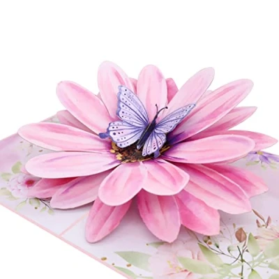 Imagen de MOKIO® Tarjeta de Flores Pop Up Flor con Mariposa felicitación 3D para un cumpleaños, jubilación o como cupón, regalo emergente sobre