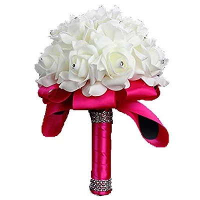 Imagen de ToBe U Boda Ramo, sosteniendo Flores de Cristal Rosas Perla Dama Honor Novia Seda Artificial