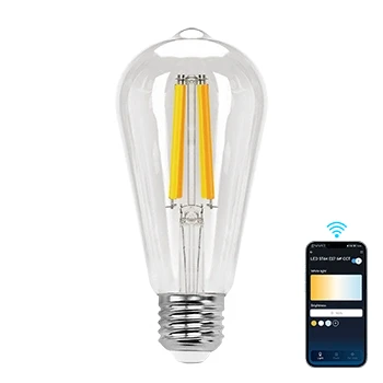 Imagen de Aigostar Bombillas Alexa E27 Edison Inteligentes 6W 850LM WIFI Bombilla Vintage ST64 Filamento Regulable 2700K 6500K, compatible con Alexa/Google Home. Transparente 1 pack