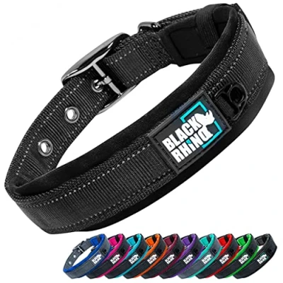Imagen de Black Rhino el Comfort Collar de Perro Ultra Suave Neopreno Acolchado para Todas Las Razas Altas prestaciones Ajustable Reflectante Resistente a la Intemperie (Grande, Negro)