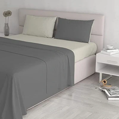 Imagen de Italian Bed Linen MB Home Italy Juego de sábanas Natural Color, Lino Algodón, Humo/Crema, Doble