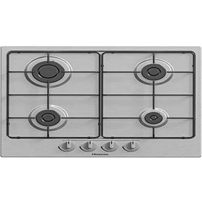 Imagen de Hisense Gm642Xf Placa de cocina a gas con 4 zonas cocción, 60 cm ancho, rejillas esmaltadas, encendido integrado en el mango, acabado inoxidable antihuellas, plata, 51 x 61 9
