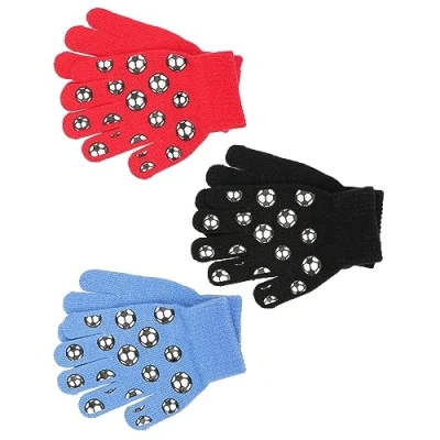 Imagen de 3 pares de guantes térmicos mágicos elásticos invierno para niños y niñas, con agarre animales, camuflaje o fútbol americano, Pelotas multicolor, Talla única