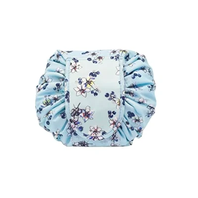 Imagen de ONEGenug bolsa de maquillaje con cordón mejorada, cosméticos terciopelo un solo paso, para mujeres perezosas, azul celeste