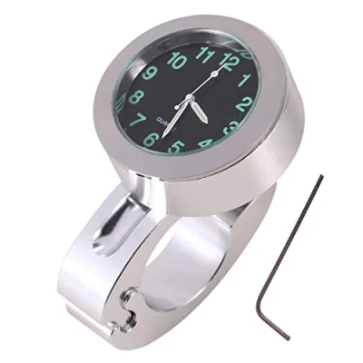 Imagen de Fydun Reloj de Manillar la Motocicleta Impermeable 7/8 Pulgadas Universal Montaje para Moto Plata