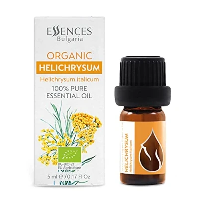 Imagen de Essences Bulgaria Aceite Esencial de Helicriso Orgánico 5ml Helichrysum italicum 100% Puro y Natural Sin Diluir Grado Terapéutico Granja Familiar Destilado al Vapor OMG Vegano