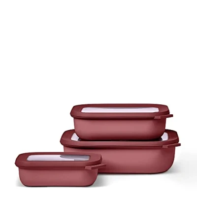 Imagen de Mepal Multi Bowl Cirqula Rectengular 3 Partes Caja de Almacenamiento Alimentos con Tapa Hermética para Nevera y Microondas 500 ml, 1000 ml &amp; 2000 Vivid mauve